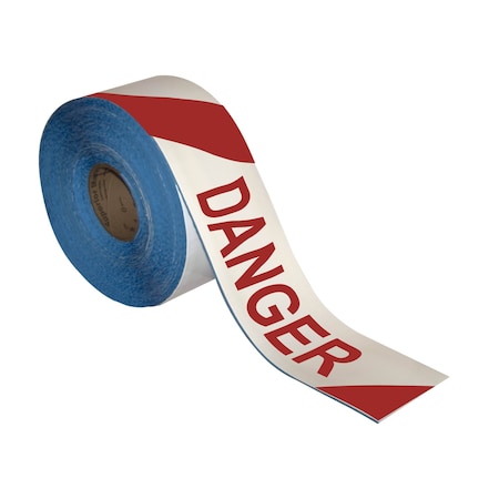 Superior Mark Floor Marking Message Tape, 4in x 100Ft , DANGER Red/White Stripe IN-40-733I